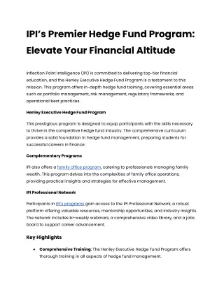 IPI’s Premier Hedge Fund Program_ Elevate Your Financial Altitude