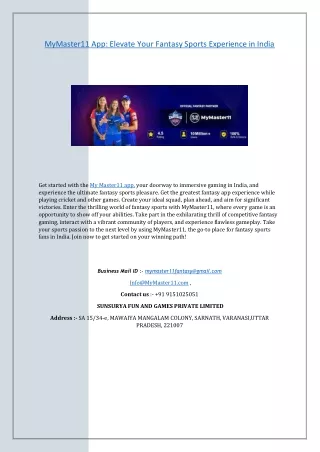 MyMaster11 App