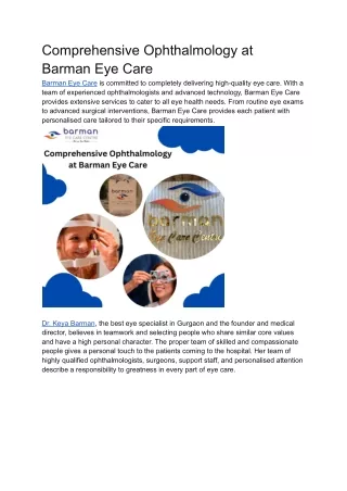 Comprehensive Ophthalmology at Barman Eye Care