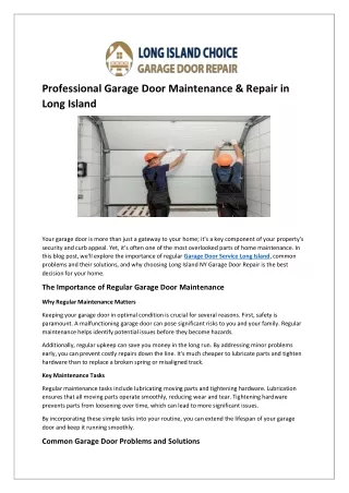 Professional Garage Door Maintenance & Repair in Long Island