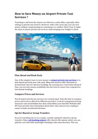 How to Save Money on Airport Private Taxi Services