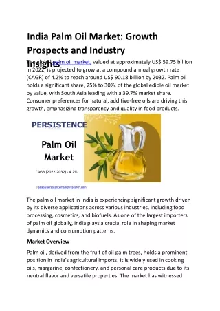 India Palm Oil Market: Growth Prospects and Industry Insights