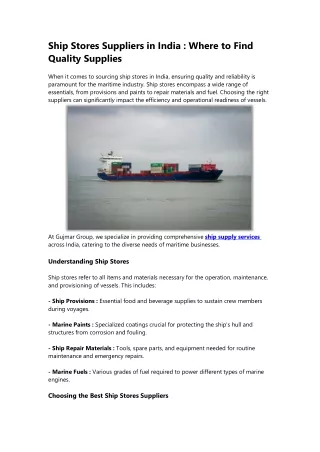 Ship Stores Suppliers in India Where to Find Quality Supplies