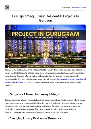 Buy Upcoming Luxury Residential Projects In Gurgaon