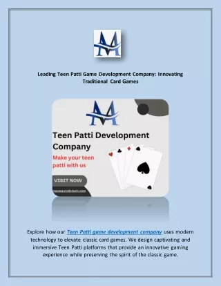 Leading Teen Patti Game Development Company Innovating Traditional Card Games