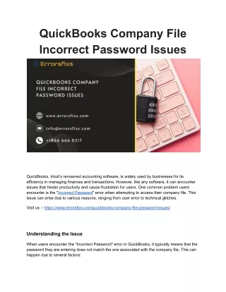 QuickBooks Company File Incorrect Password Issues