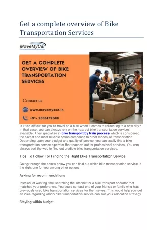 Get a complete overview of Bike Transportation Services