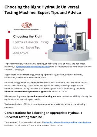 Choosing the Right Hydraulic Universal Testing Machine Expert Tips and Advice