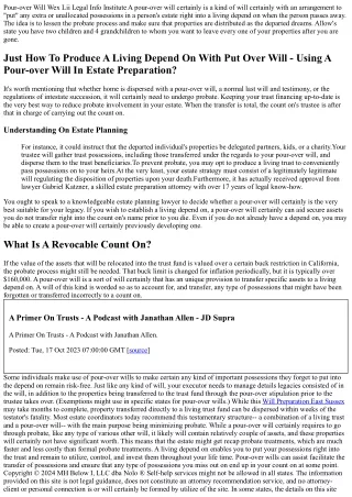Living Trust Fund And Pour-over Will: Working In Tandem Insight On Estate Planni