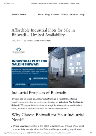 Affordable Industrial Plots for Sale in Bhiwadi – Limited Availability