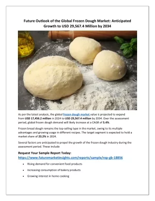 Global Frozen Dough Market Predicted to Exceed USD 29.5 Million by 2034