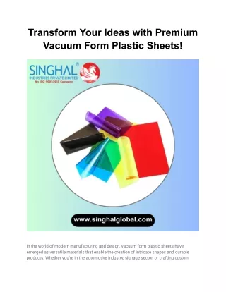 Precision and Quality with Advanced Vacuum Form Plastic Sheets