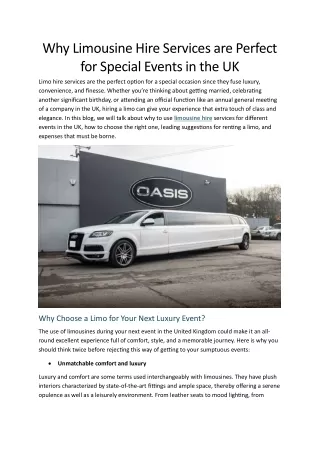 Why Limousine Hire Services are Perfect for Special Events in the UK