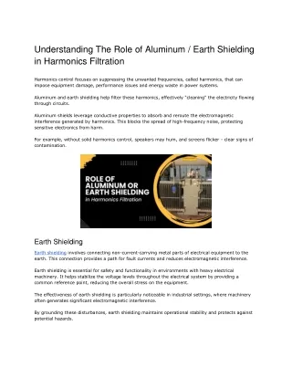 Understanding The Role of Earth Shielding in Harmonics Filtration