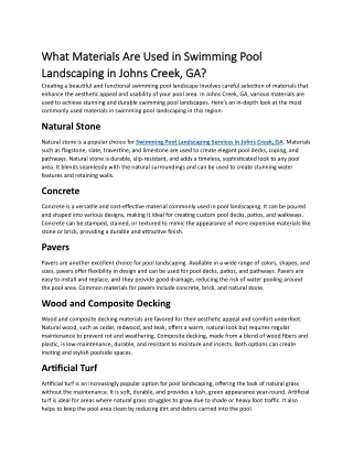 What Materials Are Used in Swimming Pool Landscaping in Johns Creek, GA?