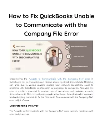 How to Fix QuickBooks Unable to Communicate with the Company File Error