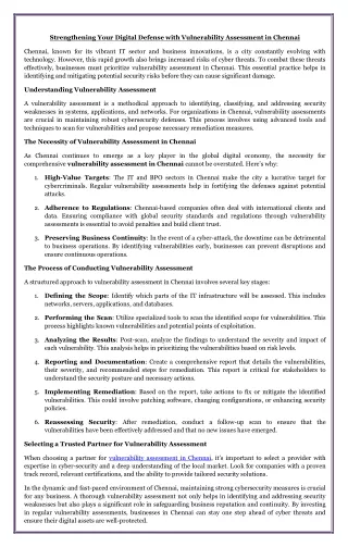 Strengthening Your Digital Defense with Vulnerability Assessment in Chennai