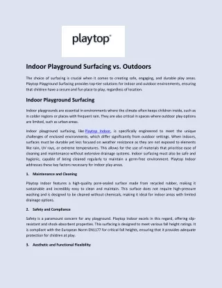 Indoor Playground Surfacing vs. Outdoors - Playtop Ltd UK
