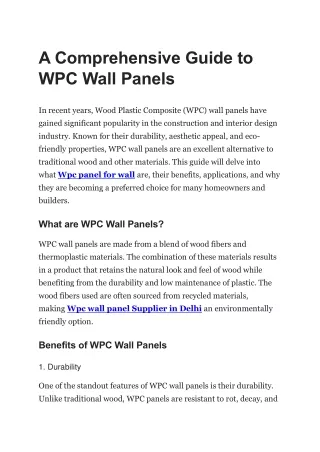 A Comprehensive Guide to WPC Wall Panels