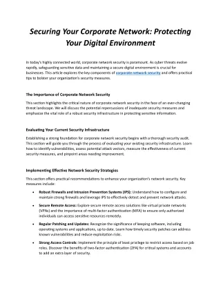 Securing Your Corporate Network Protecting Your Digital Environment