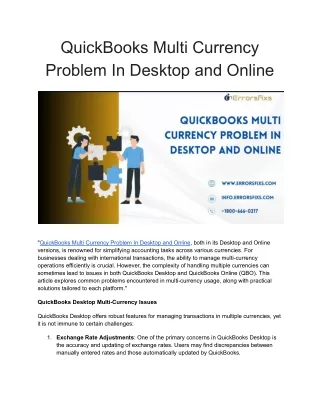 QuickBooks Multi Currency Problem In Desktop and Online