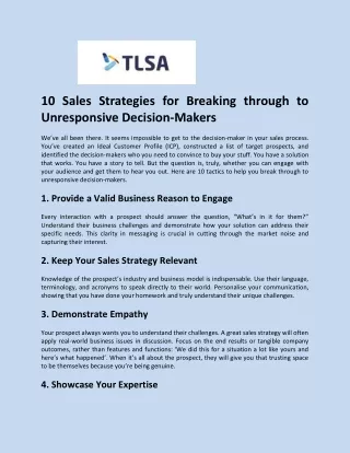 10 Sales Strategies for Breaking Through to Unresponsive Decision Makers - TLSA