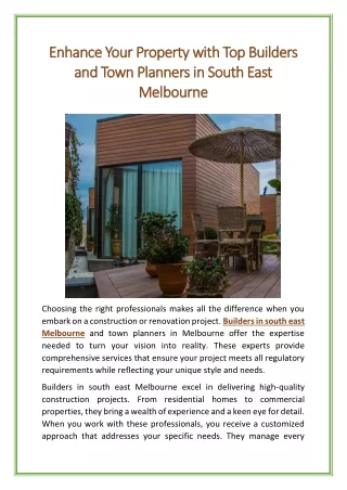 Enhance Your Property with Top Builders and Town Planners in South East Melbourne