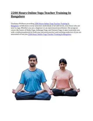 2200 Hours Online Yoga Teacher Training In Bangalore
