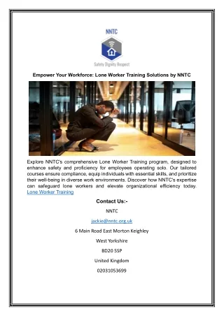 Empower Your Workforce: Lone Worker Training Solutions by NNTC