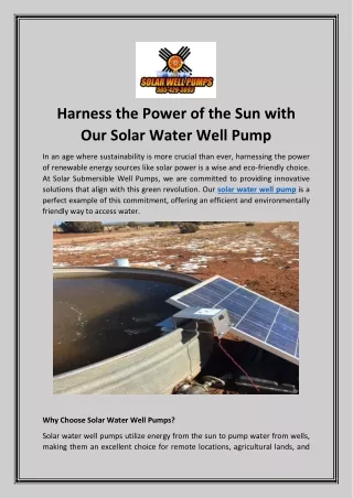 Harness the Power of the Sun with Our Solar Water Well Pump