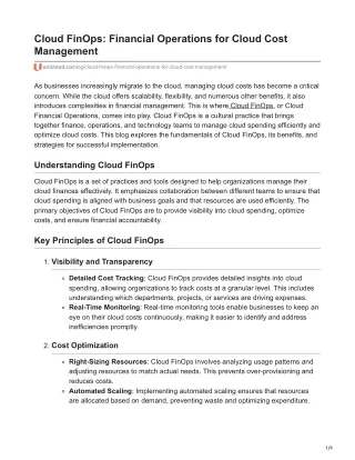 Cloud FinOps: Financial Operations for Cloud Cost Management