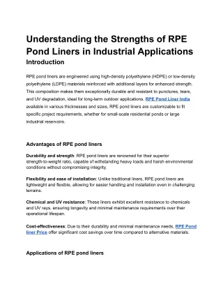 Understanding the Strengths of RPE Pond Liners in Industrial Applications