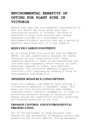 ENVIRONMENTAL BENEFITS OF OPTING FOR PLANT HIRE IN VICTORIA