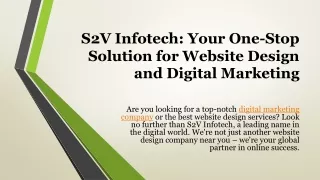 S2V Infotech Your One-Stop Solution for Website Design and Digital Marketing