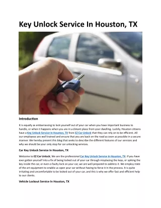 Key Unlock Service In Houston, TX