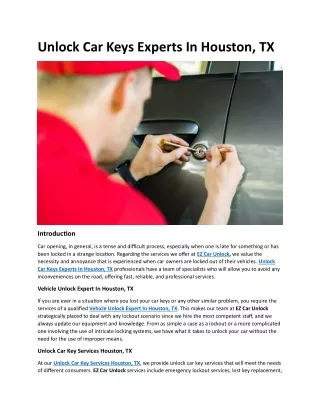 Unlock Car Keys Experts In Houston, TX