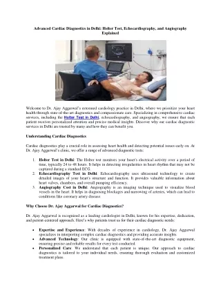 Advanced Cardiac Diagnostics in Delhi Holter Test, Echocardiography, and Angiography Explained