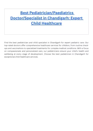 _Best PediatricianPaediatrics DoctorSpecialist in Chandigarh Expert Child Healthcare