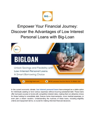 Big Loan’s Low-Interest Personal Loans: The Smart Choice for Your Financial Need