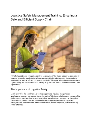 Logistics Safety Management Training_ Ensuring a Safe and Efficient Supply Chain