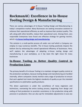 RockmanAC: Excellence in In-House Tooling Design & Manufacturing