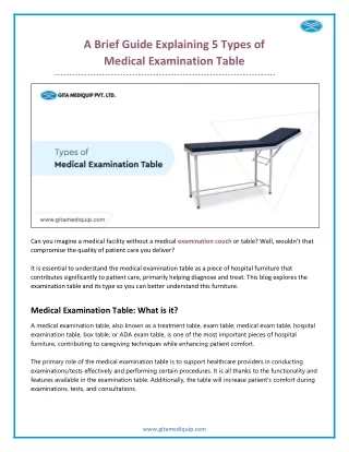 A Brief Guide Explaining 5 Types of Medical Examination Table