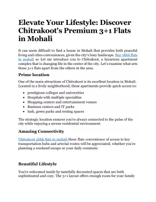 Elevate Your Lifestyle: Discover Chitrakoot's Premium 3 1 Flats in Mohali