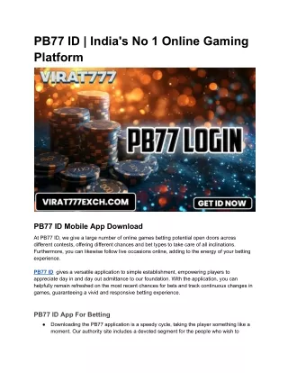 PB77 ID _ India's No 1 Online Gaming Platform