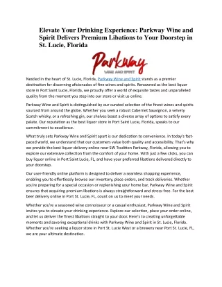 Elevate Your Drinking Experience: Parkway Wine and Spirit Delivers Premium Libat