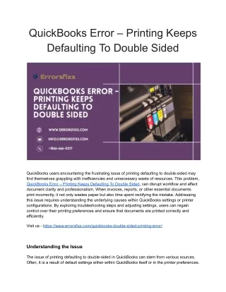 QuickBooks Error – Printing Keeps Defaulting To Double Sided