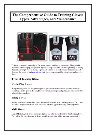 The Comprehensive Guide to Training Gloves Types, Advantages, and Maintenance