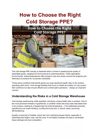 How to Choose the Right Cold Storage PPE?