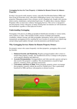Geotagging Services for Your Property: A Solution for Remote Owners by Sahasra