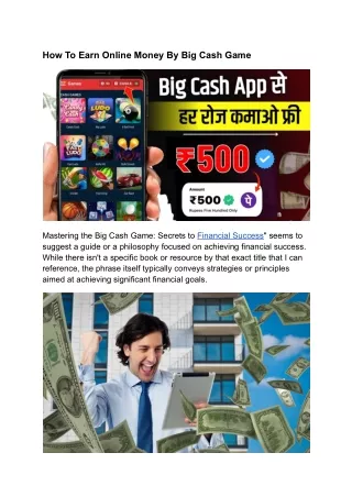 How To Earn Online Money By Big Cash Game